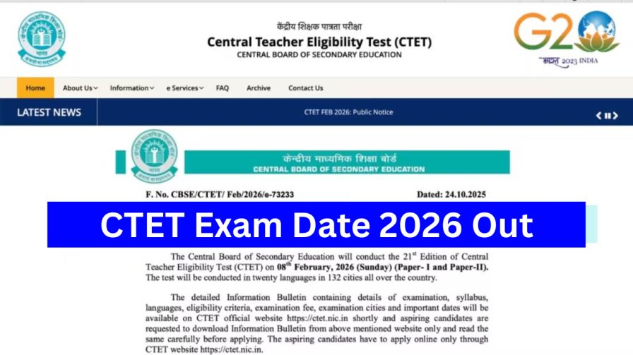 CTET Exam Date 2026 Out